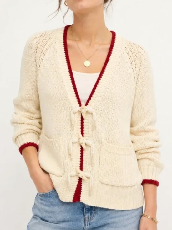 Avec Les Filles Sweaters - Avec Les Filles Xs cardigan sweater cardigan red trim toggle buttons plain back